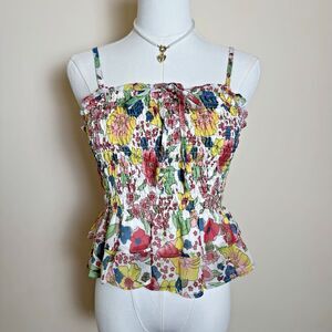 Walter Baker Lydia Smocked Floral Print Top Hawaiian Bouquet  XS